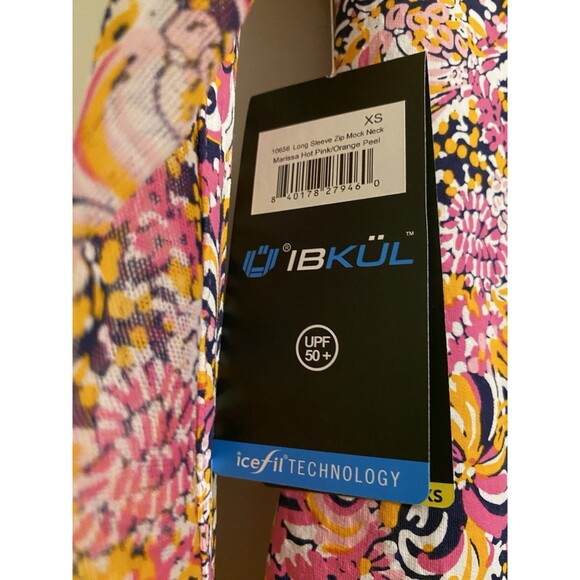 NWT IBKUL Marissa Paisley Quarter Zip Pullover Sz XS Hot Pink Floral Long Sleeve - Picture 5 of 13